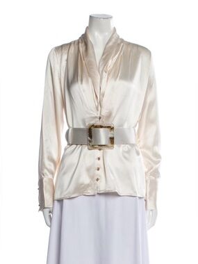 NICHOLAS Neutral Satin V-Neck Blouse
